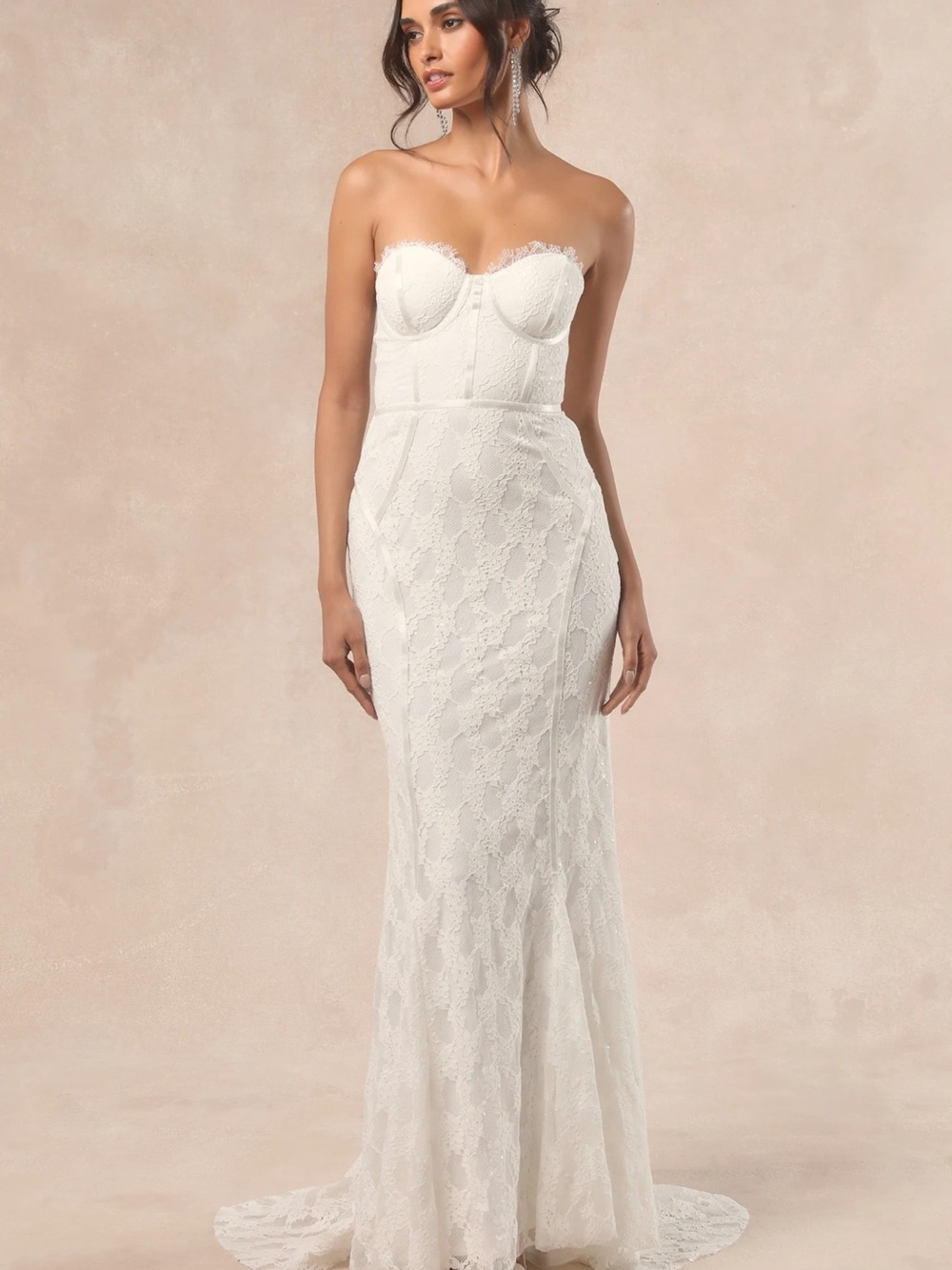 ✨NWT Lulus Imani White Lace Bustier  Mermaid Maxi Dress
